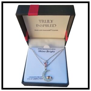 Crystal Moon & Star Double Pendant Necklace